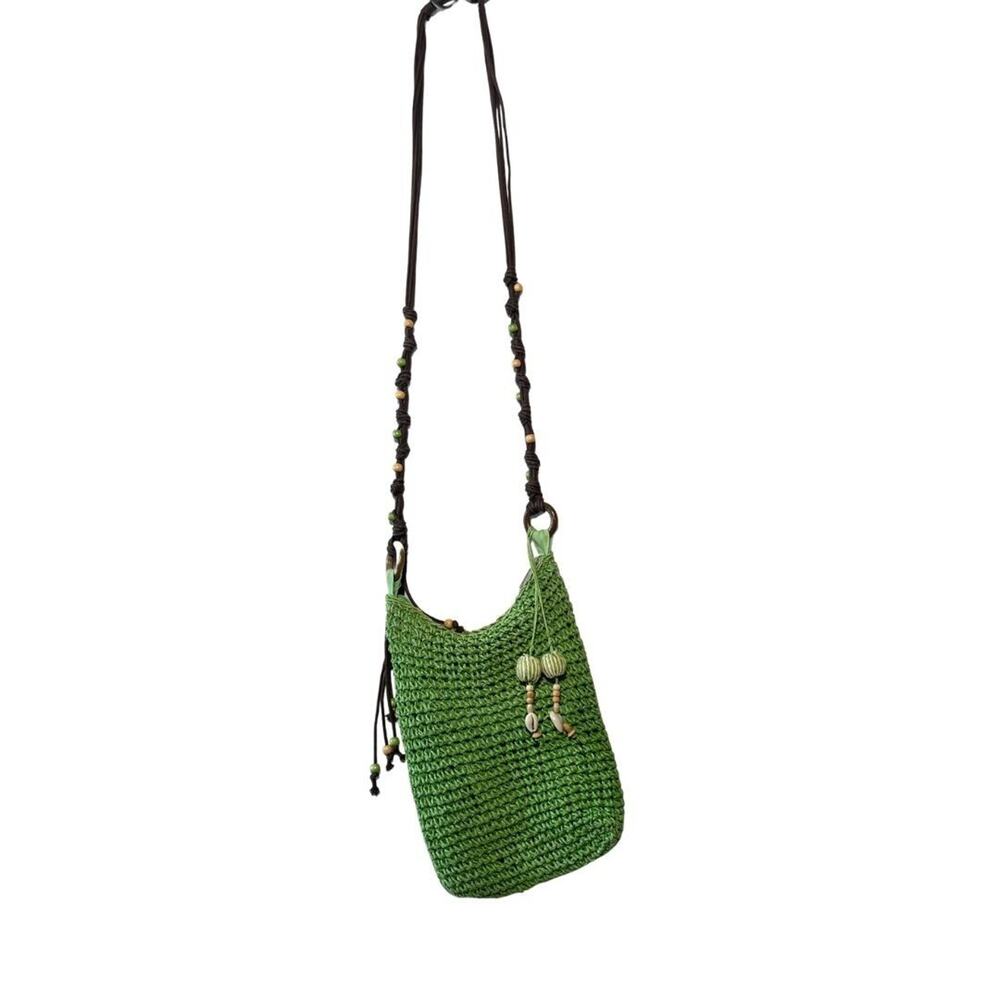 Sun and Sand Matcha Green Coastal Crush Straw Tote Crochet Beading Boho Beach